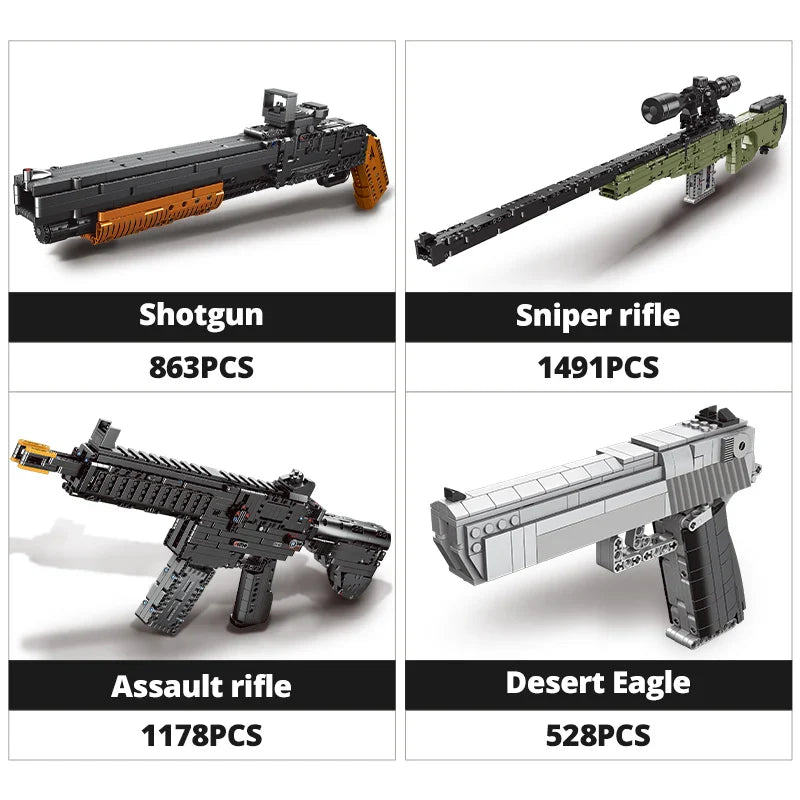 ZKZC WW2 Military Weapon Building Block Set – Shotgun, Sniper & Assault Rifle Toy for Kids Gifts