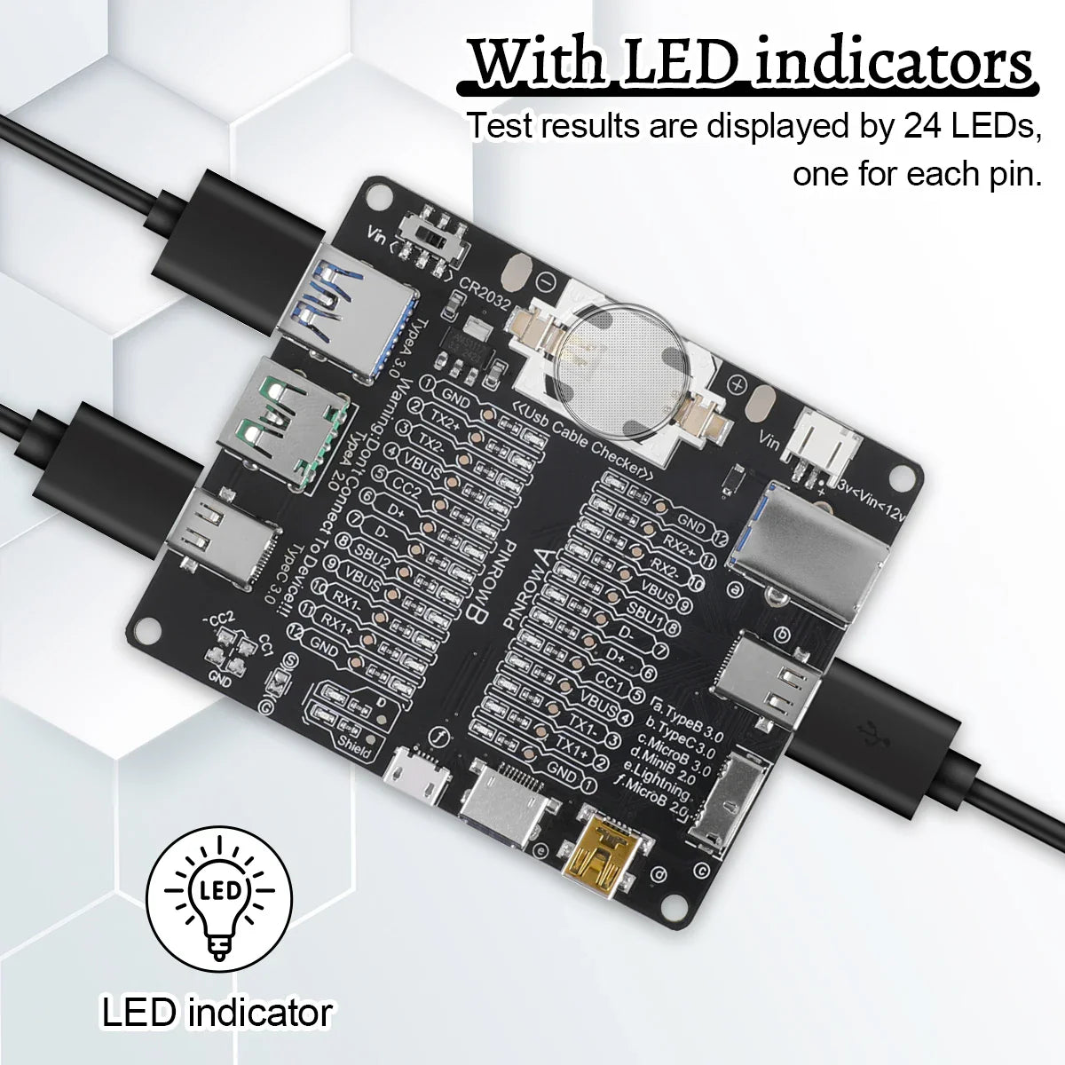 USB Cable Tester – Type-C, Type-B, Micro Short Circuit and Data Anomaly Detection Test Board for iOS & Android