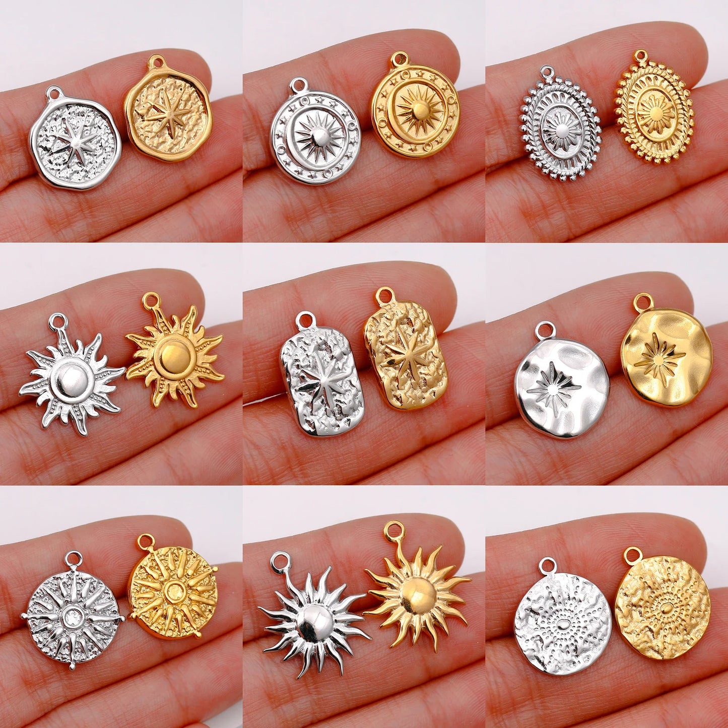 Stainless Steel Sunburst Sun Moon Star Charms Pendant – DIY Jewelry Making for Necklace, Bracelet & Earrings