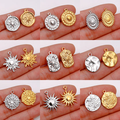 Stainless Steel Sunburst Sun Moon Star Charms Pendant – DIY Jewelry Making for Necklace, Bracelet & Earrings