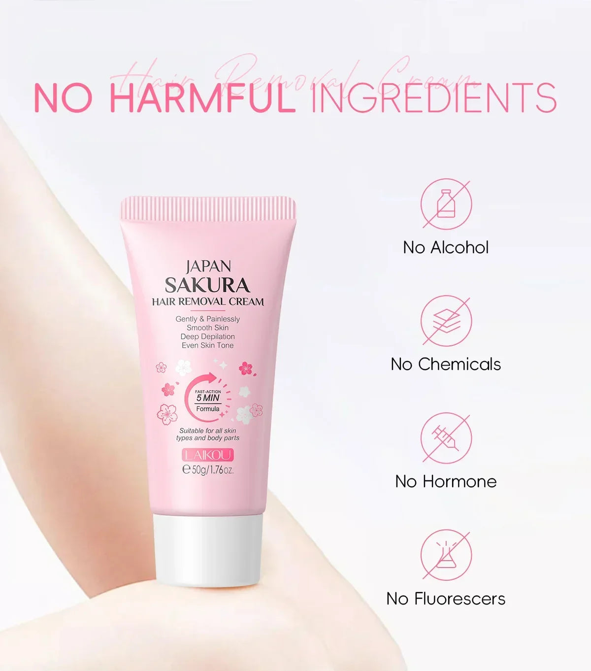LAIKOU Hair Removal Cream 50g – Painless Epilator for Intimate Areas, Hair Growth Inhibitor, Body Care for Men & Women
