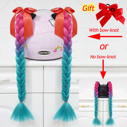 2pcs Motorcycle Helmet Braids - Woman's Twist Pigtail Wig for Helmets, 164 Colors with Sucker