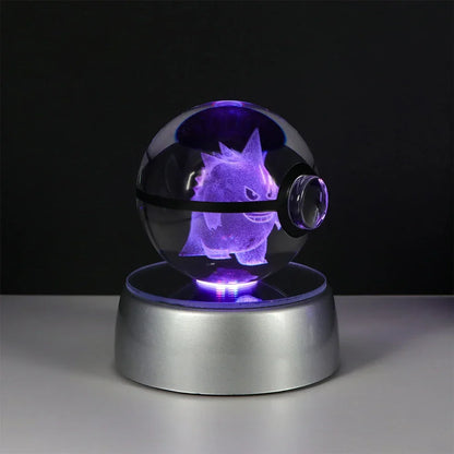 Pokémon 3D Crystal Ball LED Night Light – Pikachu Gengar Eevee Mewtwo Pokéball Base Lamp Kids Birthday & Home Decor Gift