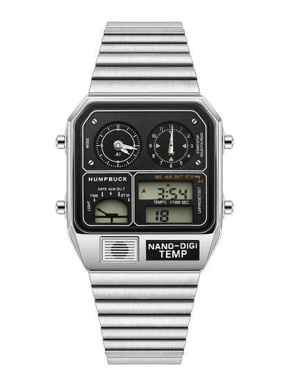 HUMPBUCK Men’s Digital Watch – Multifunctional Classic Wristwatch with Temperature, Stopwatch, Dual Time & Calendar