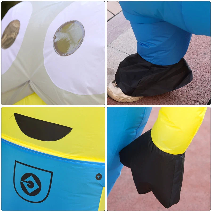 Flat Yellow Inflatable Costume - Funny Adult Cartoon Anime Outfit for Halloween & Party Performances