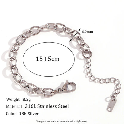 18K Gold Plated Stainless Steel Oval Link Chain Jewelry Set – 7mm Chunky Silver Color Choker Necklace, Bracelet & Anklet Accessories