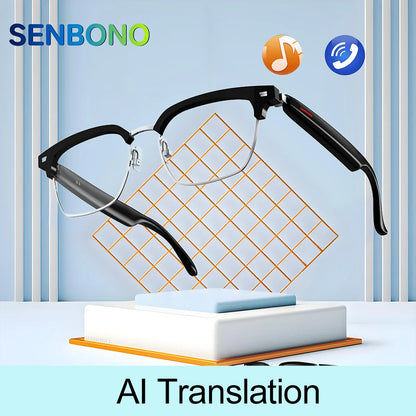 SENBONO Smart AI Translation Glasses – Real-Time Translation in 100+ Languages with Bluetooth Music, Built-in Mic & Speakers