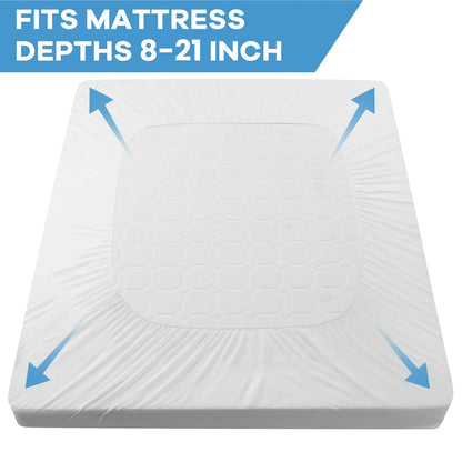 Quilted Fitted Mattress Pad — Cooling Pillow Top Protector, Breathable Soft Mattress Cover
