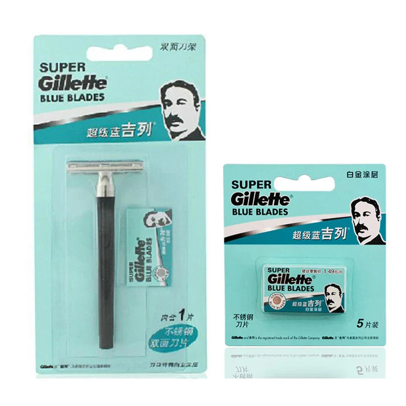 Gillette Super Blue Straight Razor for Men - Stainless Steel Razor Blades for Safe Shaving and Beard Care