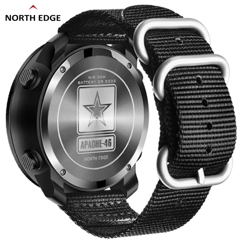 NORTH EDGE APACHE-46 Men's Digital Watch – Outdoor Sports with Altimeter, Barometer, Compass, WR50M for Running and Swimming