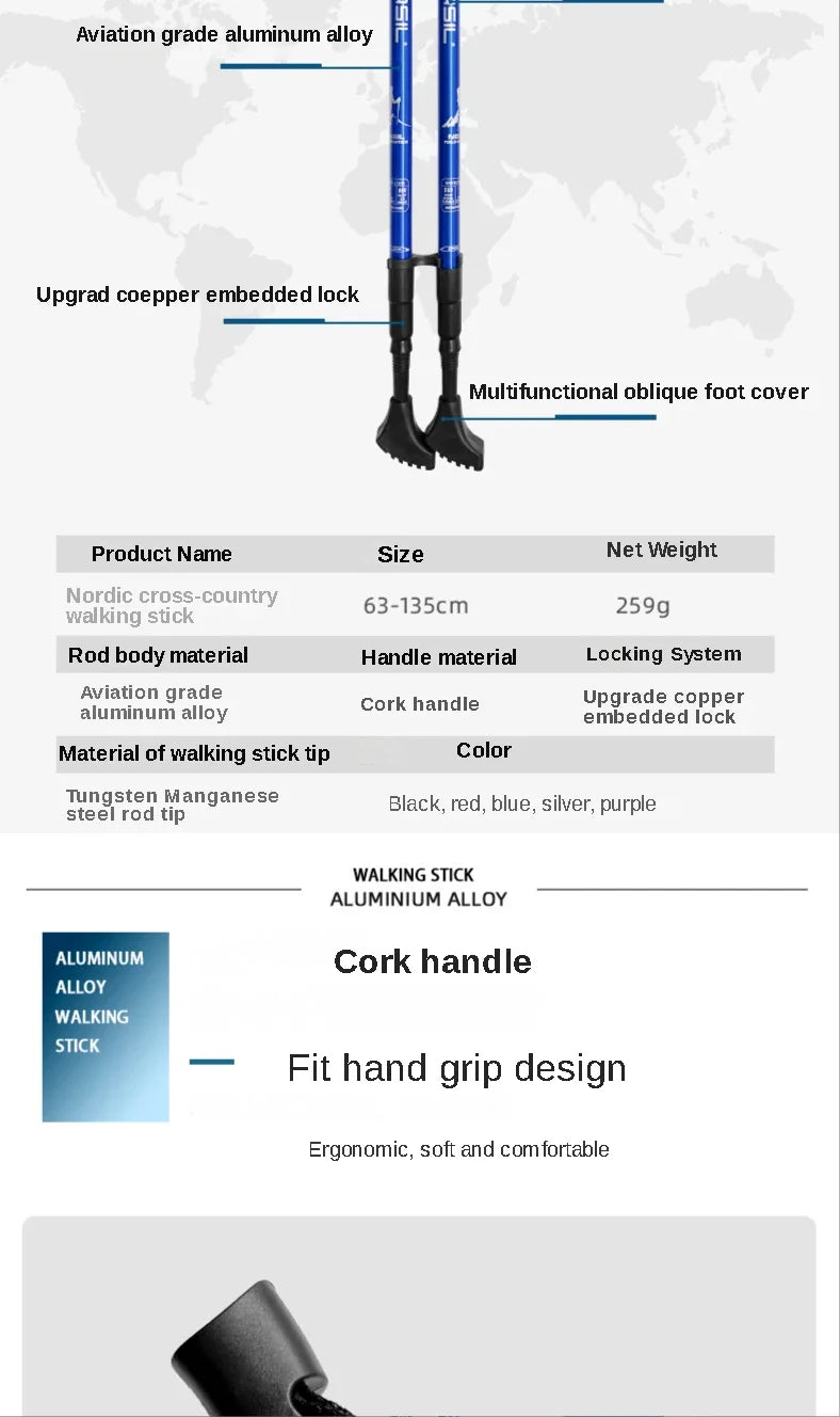 2PCS Nordic Walking Poles — Telescopic 7075 Aluminum Trekking Sticks for Hiking & Senderismo