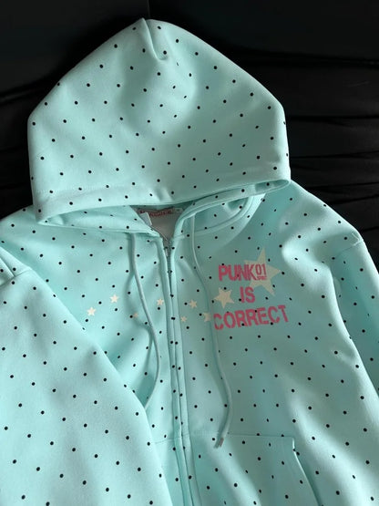 Women’s Y2K Star & Polka Dot Hoodie - Loose Casual Letter Print Sweatshirt Jacket