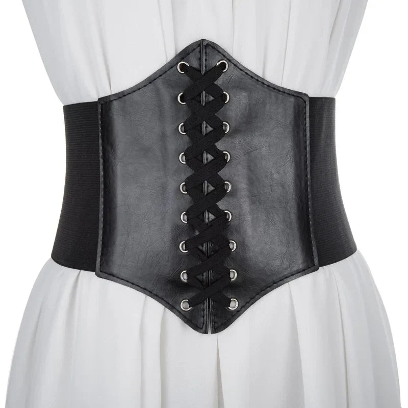 Women's Punk PU Leather Corset Belt - Wide Elastic High-Waist Waist Cincher