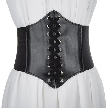 Women's Punk PU Leather Corset Belt - Wide Elastic High-Waist Waist Cincher