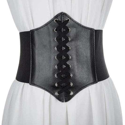 Women's Punk PU Leather Corset Belt - Wide Elastic High-Waist Waist Cincher