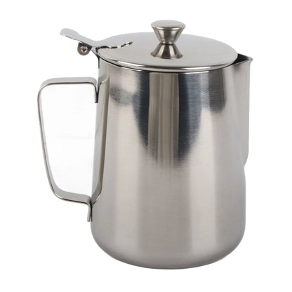 Stainless Steel Coffee Mug & Milk Frothing Pitcher with Lid – Latte Art Barista Cup for Coffee & Milk Drinks