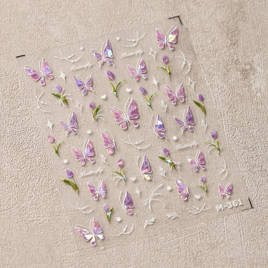5D Glitter Butterfly Nail Sticker – Kawaii Aurora Nail Art Decal for DIY Manicure & Nail Decorations