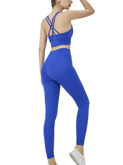 2-Piece Women’s Yoga Tracksuit – Pilates Fitness Set with Push-Up Sports Bra & Leggings for Gym Workout