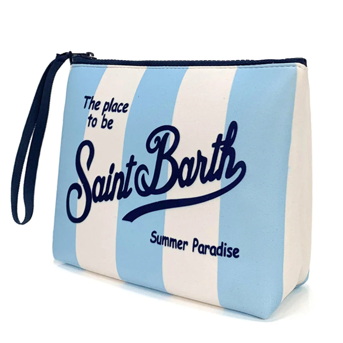 S-Saint B-Barth Striped Neoprene Zip-Up Clutch – Unisex Cosmetic & Toiletry Makeup Bag for Women