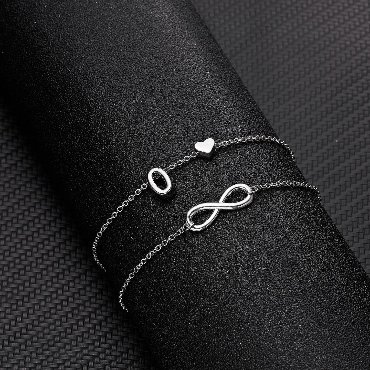 Bohemia A-Z Letter Initial Anklet for Women - Silver Heart Initial Anklet Bracelet, Beach Party & Travel Foot Jewelry