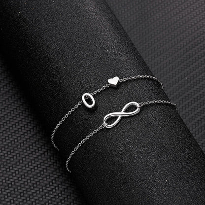 Bohemia A-Z Letter Initial Anklet for Women - Silver Heart Initial Anklet Bracelet, Beach Party & Travel Foot Jewelry
