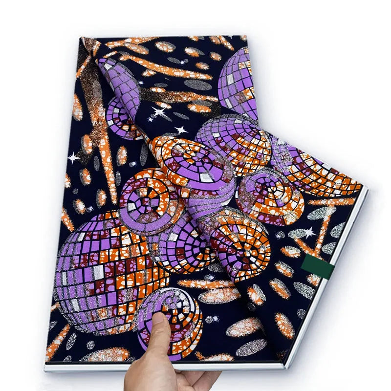 Grand African Glitter Wax Fabric - 6 Yards Soft Cotton Ankara Print Material for Nigerian Clothing