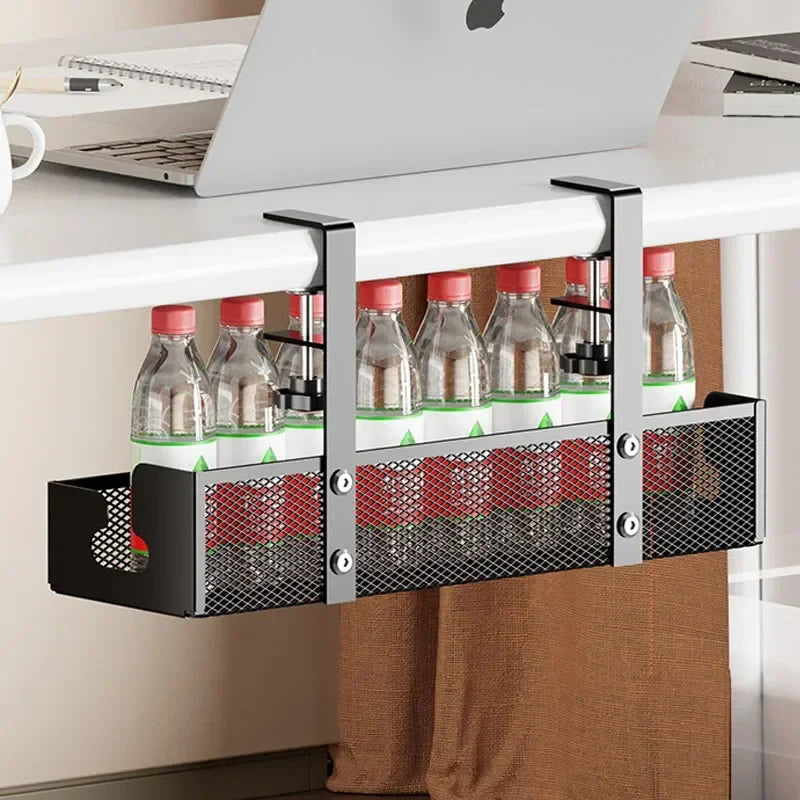 Desk Cord Storage Rack | No Drill Under Desk Cable Organizer | Metal Mesh High Load-Bearing Wire Holder