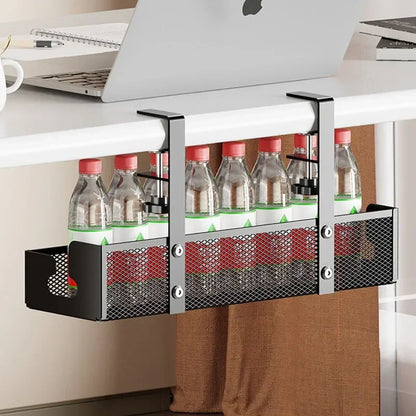 Desk Cord Storage Rack | No Drill Under Desk Cable Organizer | Metal Mesh High Load-Bearing Wire Holder