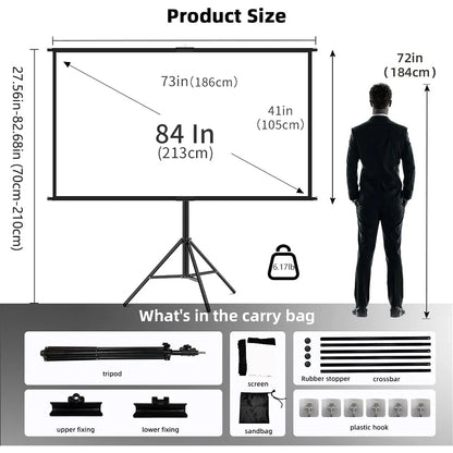 Foldable 16:9 Projector Screen with Stand – Wrinkle-Free 60–120" Portable Home Theater Indoor/Outdoor Screen