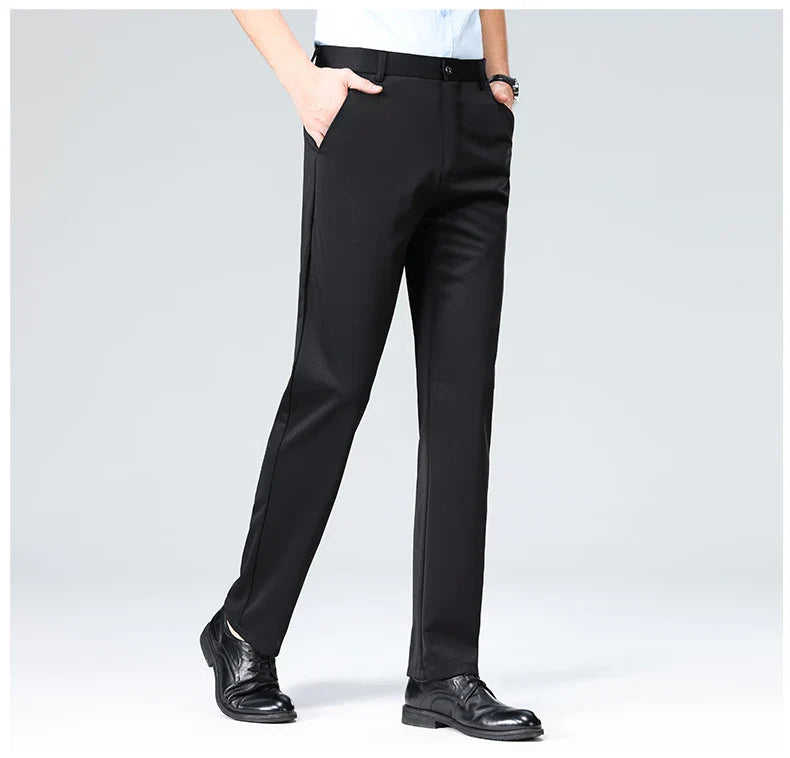 Men's Summer & Autumn Dress Pants – Thin Formal Work Trousers | Business Casual Black & Wine Red Long Pants