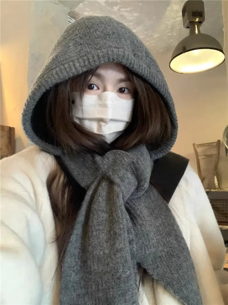 Y2K Balaclava Beanie Hat & Scarf – Thick Knit One-Piece Winter Neck Warmer Retro Style