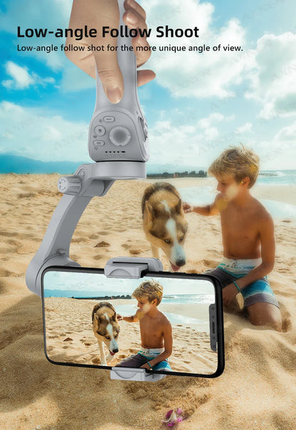 HQ6 3-Axis Gimbal Handheld Stabilizer – With Fill Light, Face Tracking, Anti-Shake for Android & iPhone Video Recording