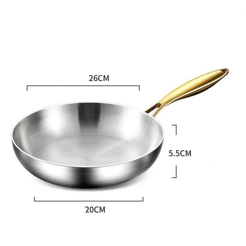 316 Stainless Steel Frying Pan – Uncoated Non-Stick Cooking Pot for Gas & Induction Stoves