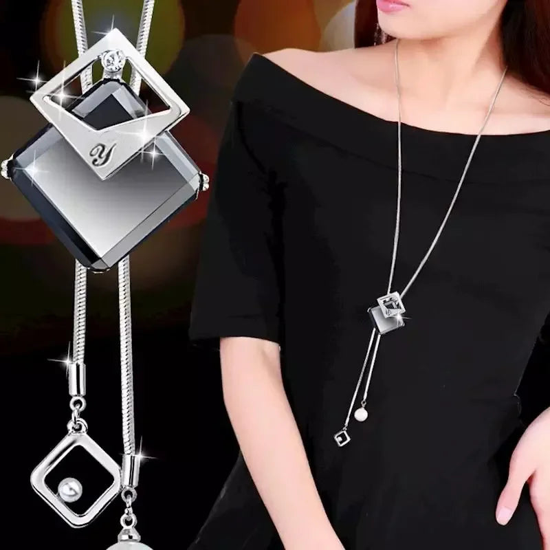 Opal Tulip Long Sweater Necklace – Elegant Floral Pendant Chain for Women Autumn Winter Fashion Accessories