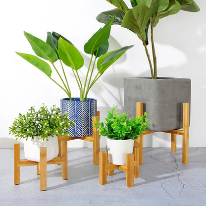 Small Durable Wood Planter Pot Rack - Free Standing Flower Pot Holder for Home Garden Indoor Display and Bonsai Stand with Tray
