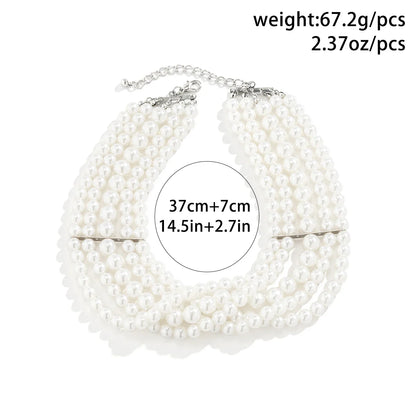 Vintage Imitation Pearl Multi-Layer Necklace – Elegant Oval Beads Choker Collar for Women, Chain Jewelry Accessories, Party Gift