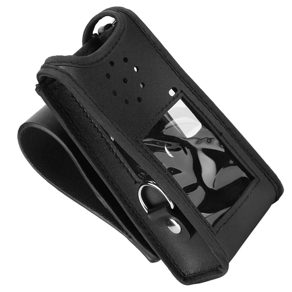 Black Leather Soft Protective Bag for Walkie Talkie – Radio Holster Cover for Baofeng UV-9R, UV9R Plus Two Way Radio Accessories