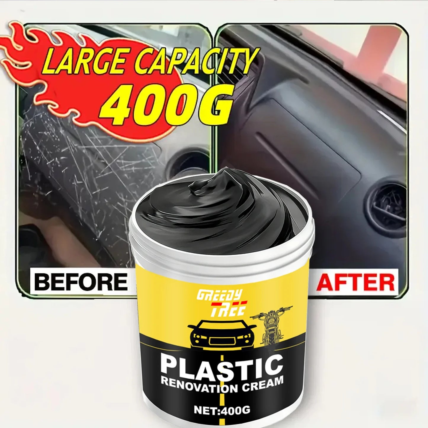 400g Heavy-Duty Car Plastic Renovator Wax – Fast Scratch Repair & Protective Shine for Bumpers, Interiors & Dashboard