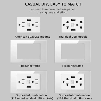 Herepow 118 Series Dual USB Wall Socket - Thailand & American Standard Smart Plug Adapter with Type-C 3.1A Fast Charging