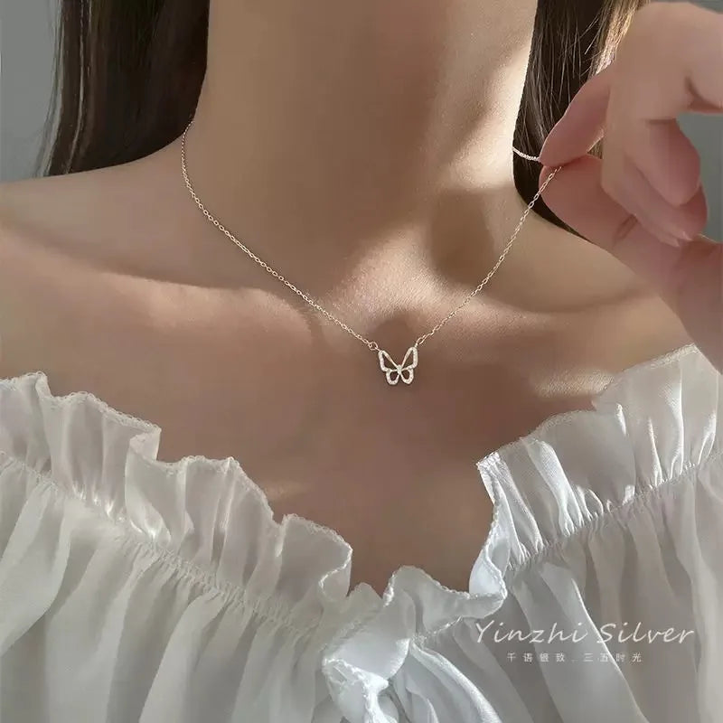 Shiny Butterfly Necklace for Women – Double Layer Clavicle Chain Pendant, Fashion Jewelry Gift
