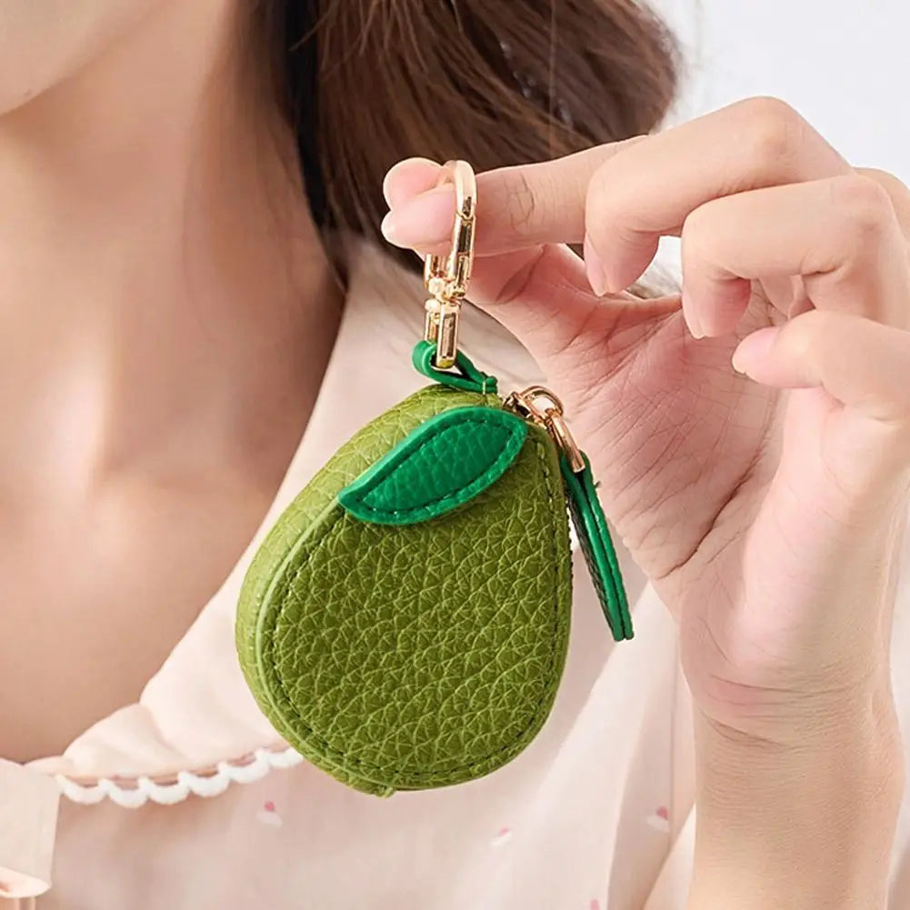 Cute Fruit-Shaped Leather Coin Purse – Mini Zipper Wallet & Earphone Bag Keychain Pendant for Women & Girls Gift