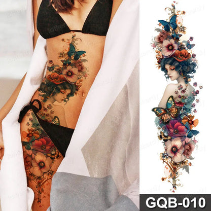 Full Arm Dragon Skull Tattoo Sleeve - Waterproof Temporary Body Art Sticker with Clock Compass Flower Design for Men & Women