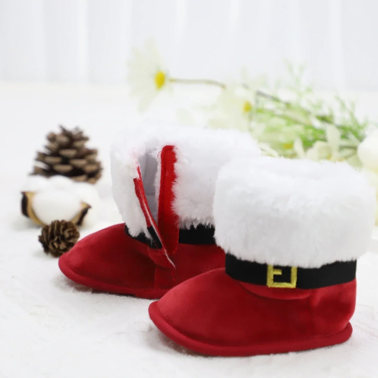 Baby Toddler Christmas Plush Heart Boots – Warm Non-Slip Winter Festival Party Shoes