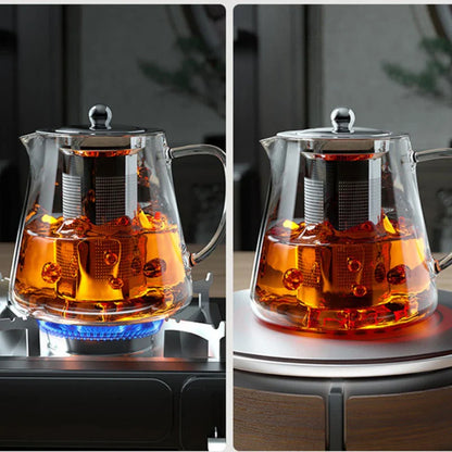 Heat-Resistant Glass Teapot with Stainless Steel Tea Strainer Infuser – Flower Kettle Kung Fu Teaware Set for Puer & Oolong Tea