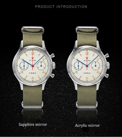 RED STAR 1963 Men's Chronograph Watch - 38mm Pilot Design with Seagull ST1901 Movement & Sapphire Glass