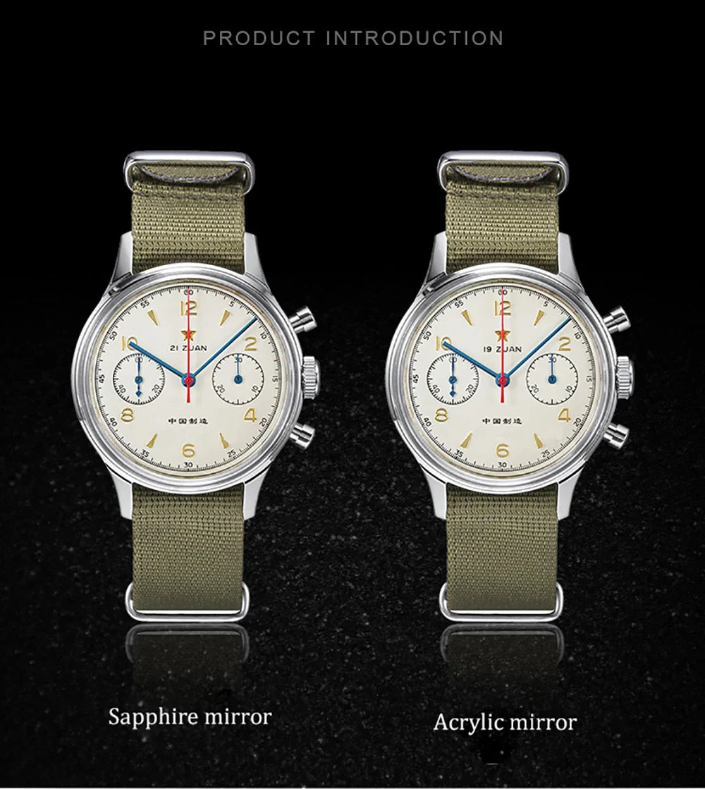 RED STAR 38mm Men's 1963 Chronograph Mechanical Watch – Pilot Air Force Aviation with Seagull ST1901 Movement & Sapphire Glass