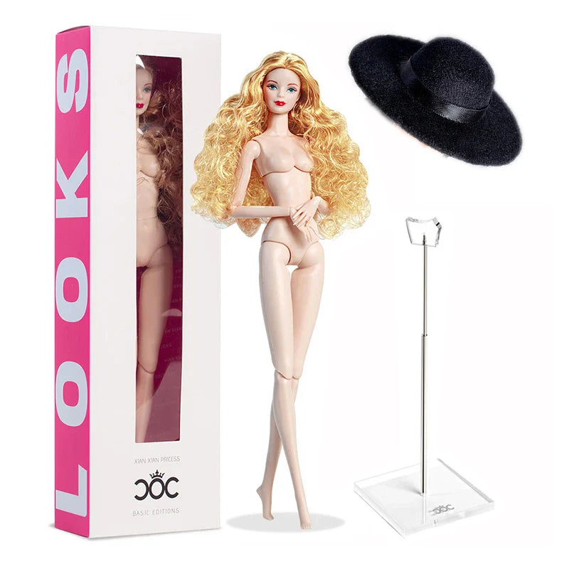 32cm Supermodel Doll with Stand – White Skin Fashion Doll with Woolen Hat, Trendy DIY Toy & Collector Gift