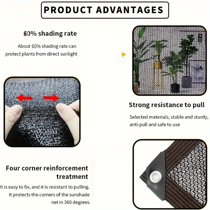 Easy Install Black Sunshade Net – UV Protection Shade Cloth for Balcony, Courtyard, Pool, Awning & Greenhouse Covering