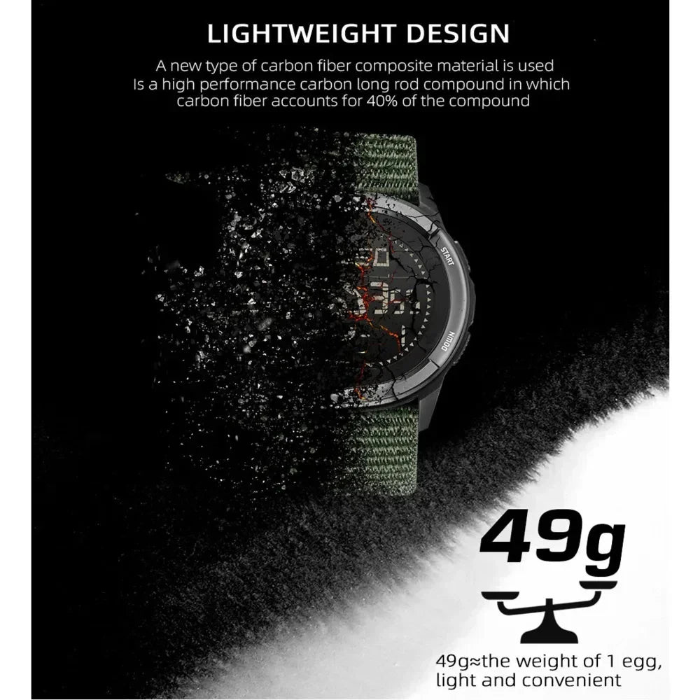 NORTH EDGE ALPS 45MM Men's Outdoor Sports Watch Waterproof Compass Metronome Carbon Fiber Case Nylon Strap
