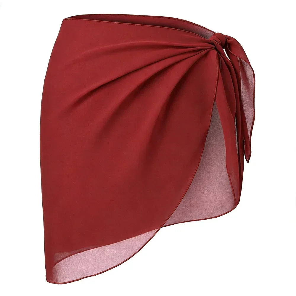 Women's Summer Sheer Sarong Cover-Up - Solid Chiffon Bikini Wrap Beach Skirt